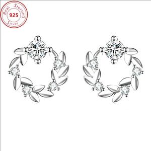Sterling Silver & Natural Stone Floral Wreath Stud Dainty Cute Luxe Earrings